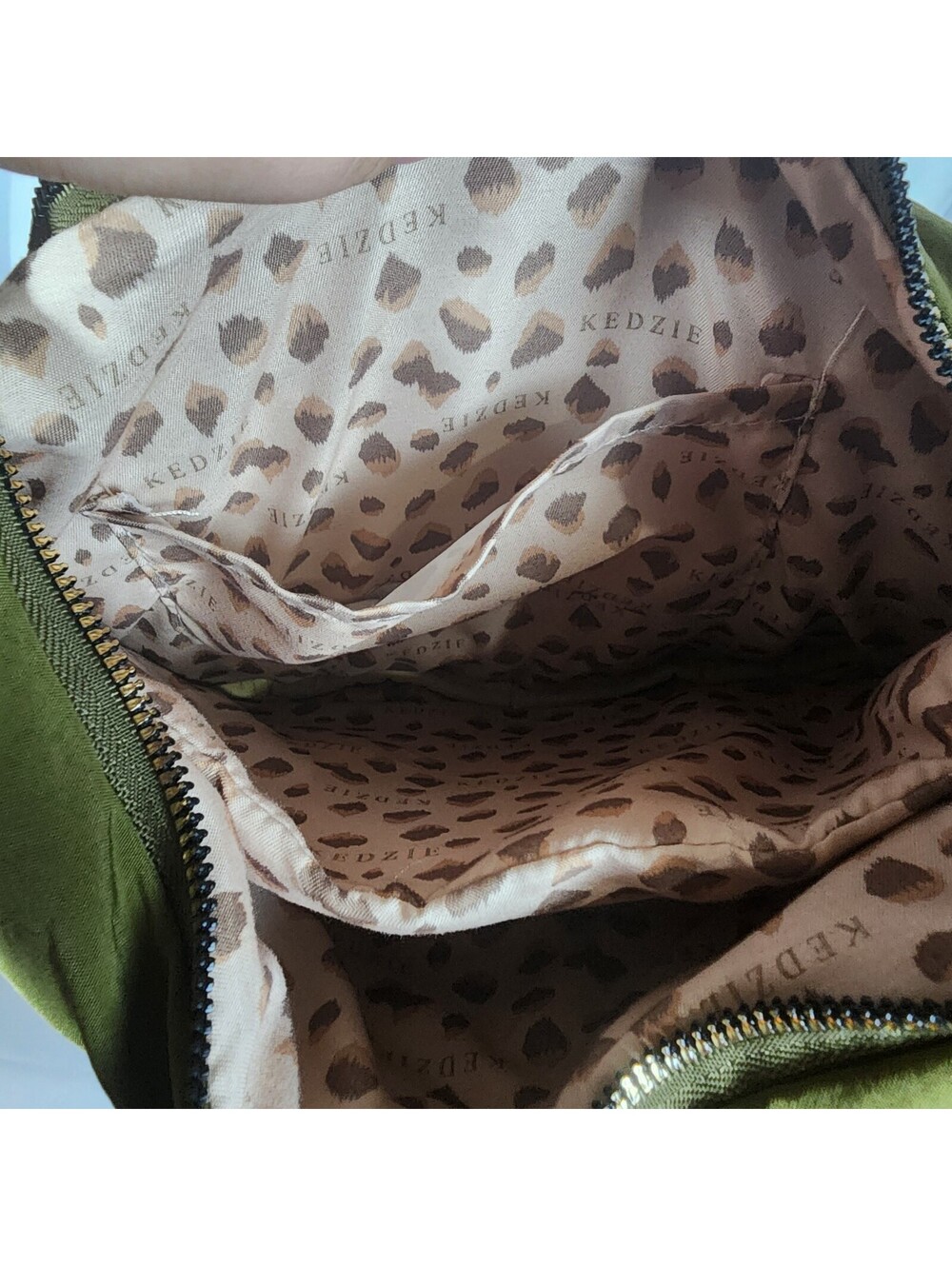 Kedzie Olive Green Crossbody Shoulder Bag with Leopard Print Lining - Picture 3 of 4